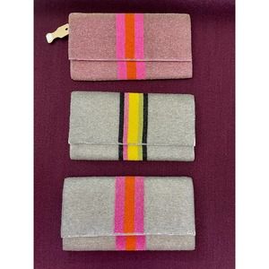 Striped beaded clutch purse